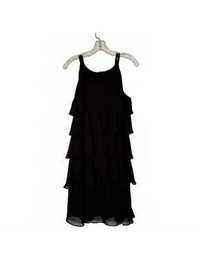Scarlett Nite Dress Womens 12 Black Tiered Chiffon Beaded Strap Cocktail Midi